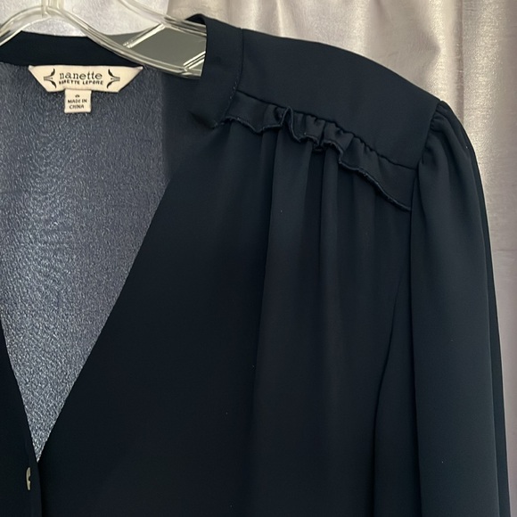 Nanette Lepore S navy blue blouses neck long sleeve with ruching pleated should - Picture 5 of 12